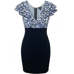 Nicole by Nicole Miller Blue Leopard Mini Dress with Flutter Cap Sleeves Size 8